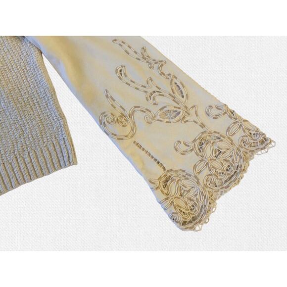 Anthropologie Textured Eyelet Twofer Sweater Vest Top Embroidered Beige Sz M - Picture 15 of 16